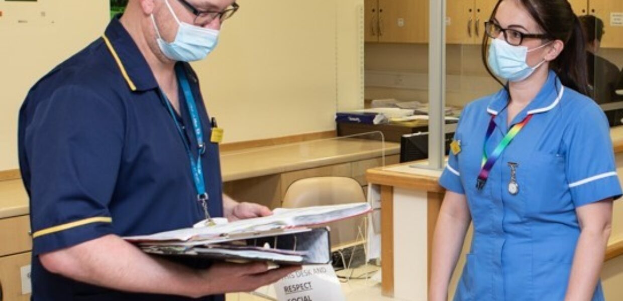 Staff social distancing on a ward at Grimsby Hospital